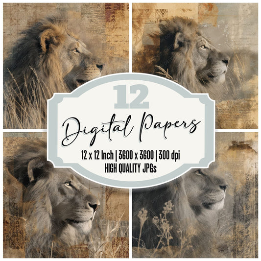 Collage African Lion Textures Digital Paper Pack (DDD001022)