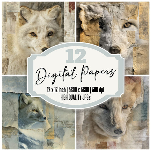 Collage Arctic Fox Ice Tones Digital Paper Pack (DDD001027)