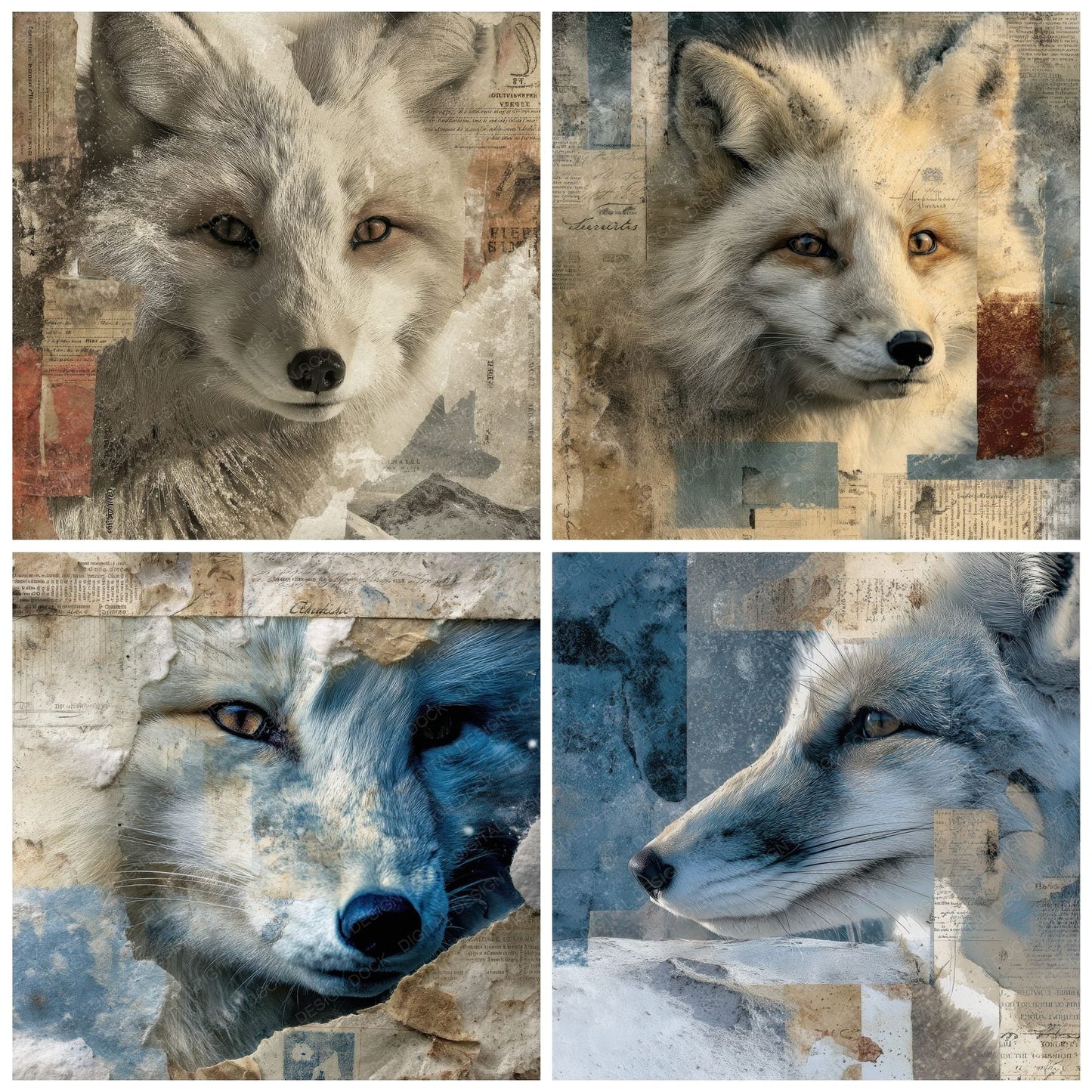 Collage Arctic Fox Ice Tones Digital Paper Pack (DDD001027)