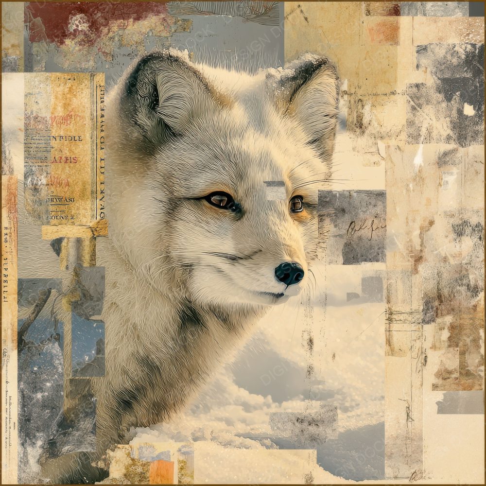 Collage Arctic Fox Ice Tones Digital Paper Pack (DDD001027)