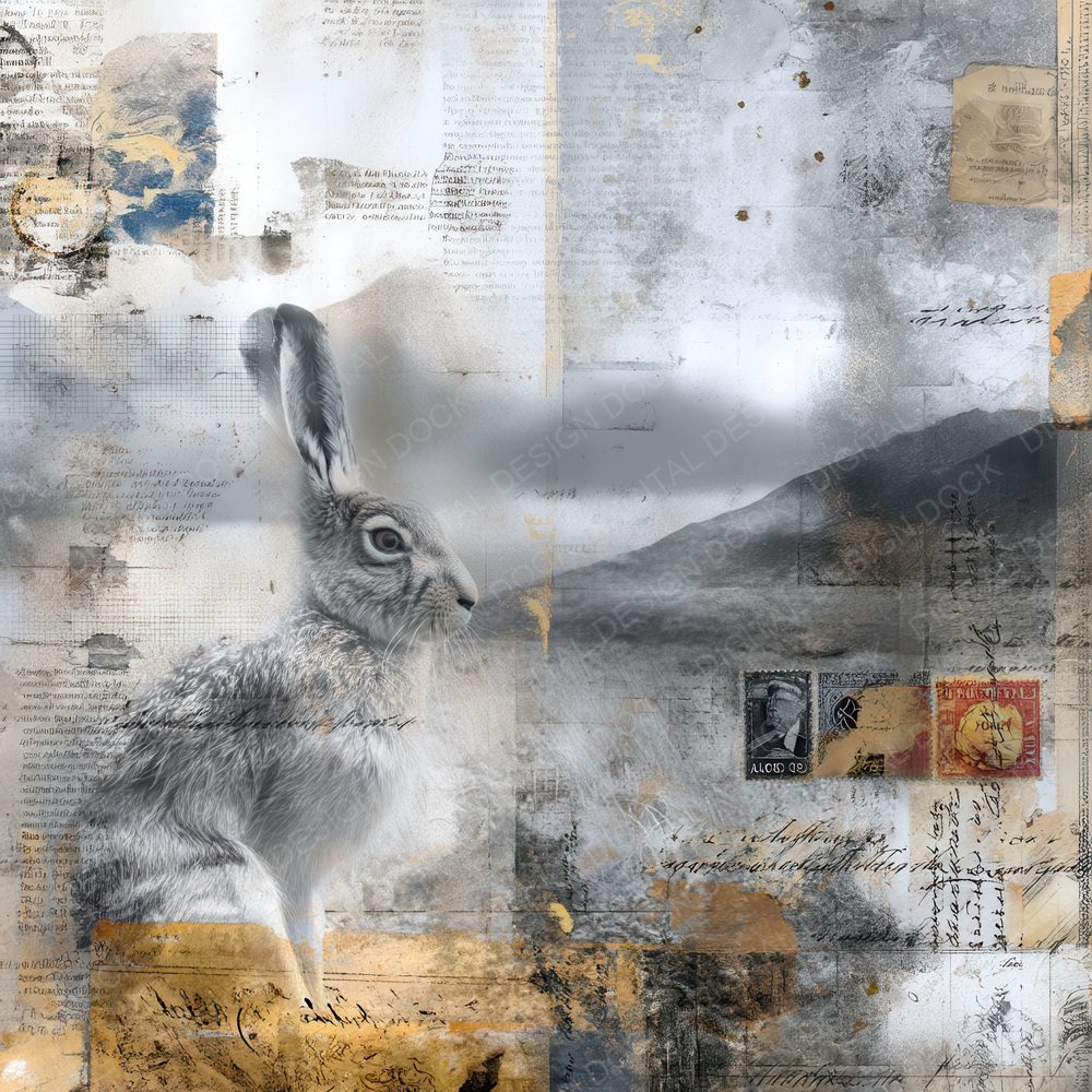 Collage Arctic Hare Tundra Sheet Digital Paper Pack (DDD001028)