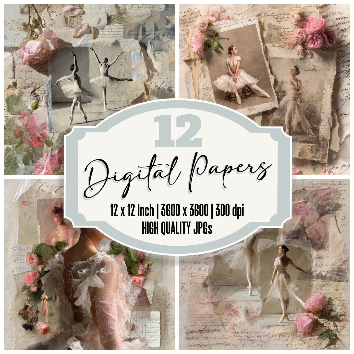 Collage Ballet Rose Muse Digital Paper Pack (DDD001030)