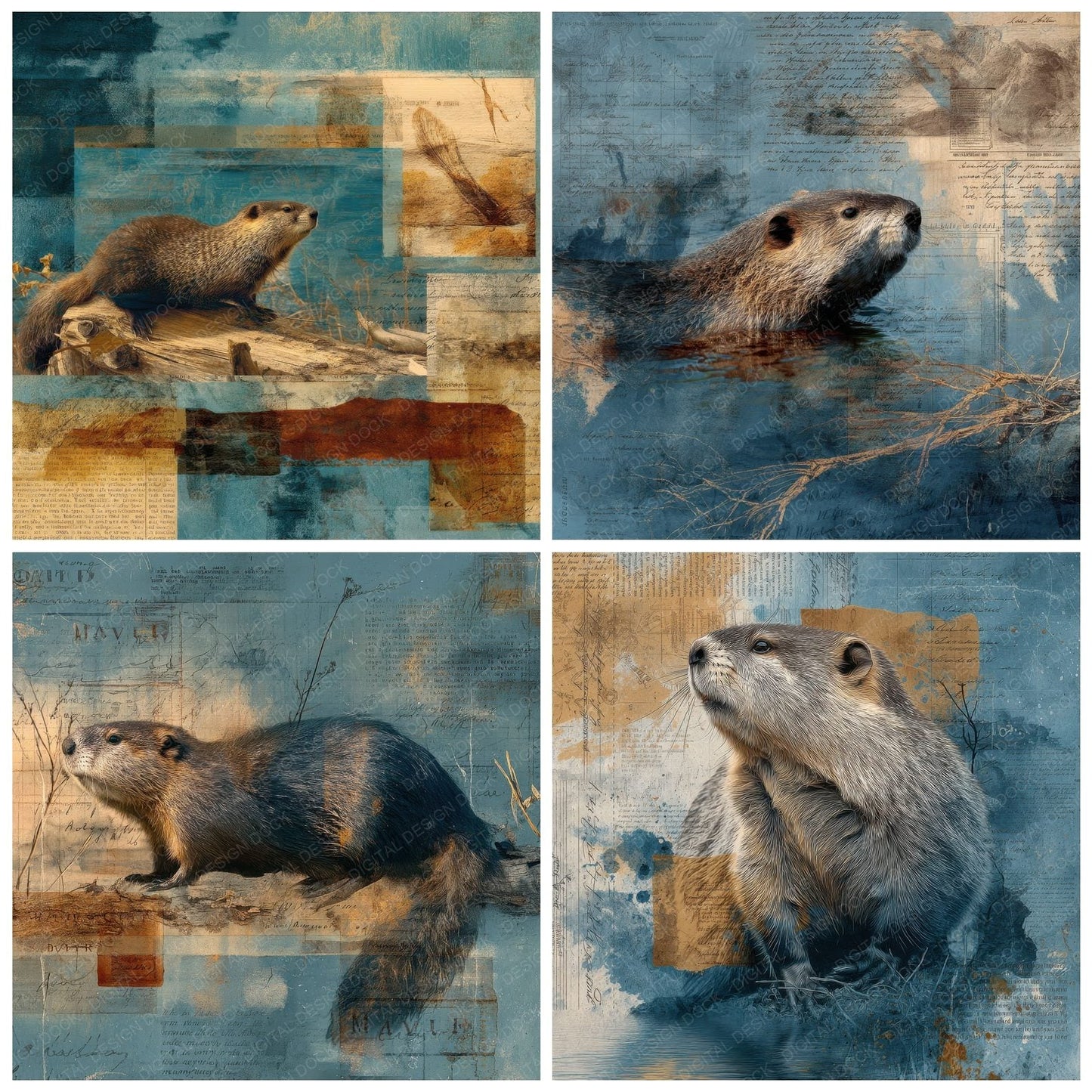 Collage Beaver Wetland Habitat Digital Paper Pack (DDD001033)
