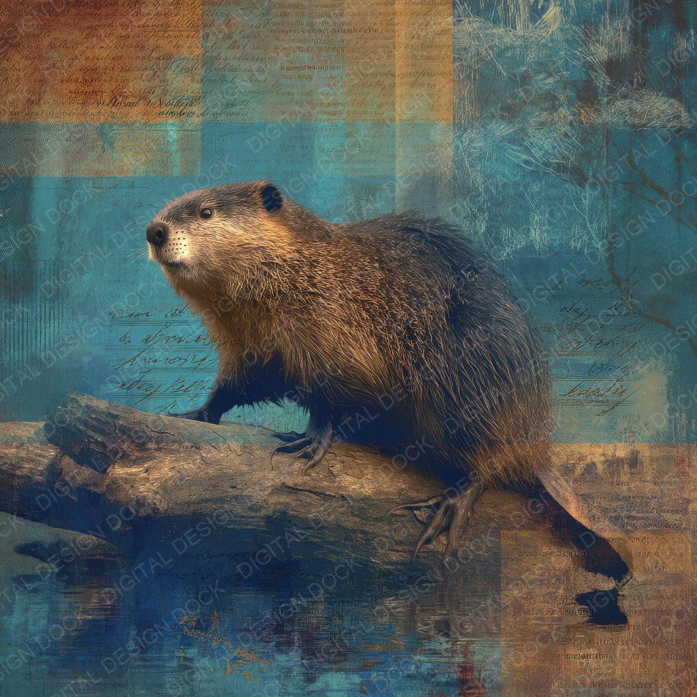Collage Beaver Wetland Habitat Digital Paper Pack (DDD001033)