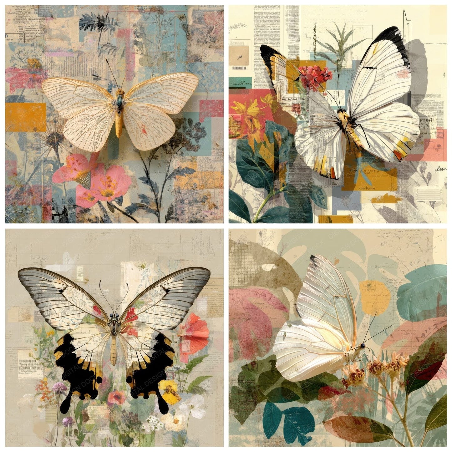 Collage Butterfly Botanical Atlas Digital Paper Pack (DDD001035)