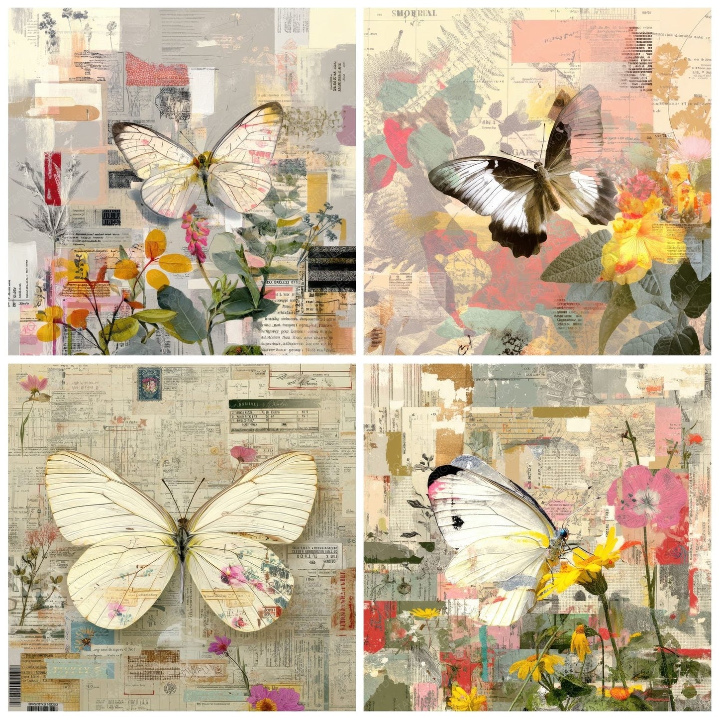 Collage Butterfly Botanical Atlas Digital Paper Pack (DDD001035)