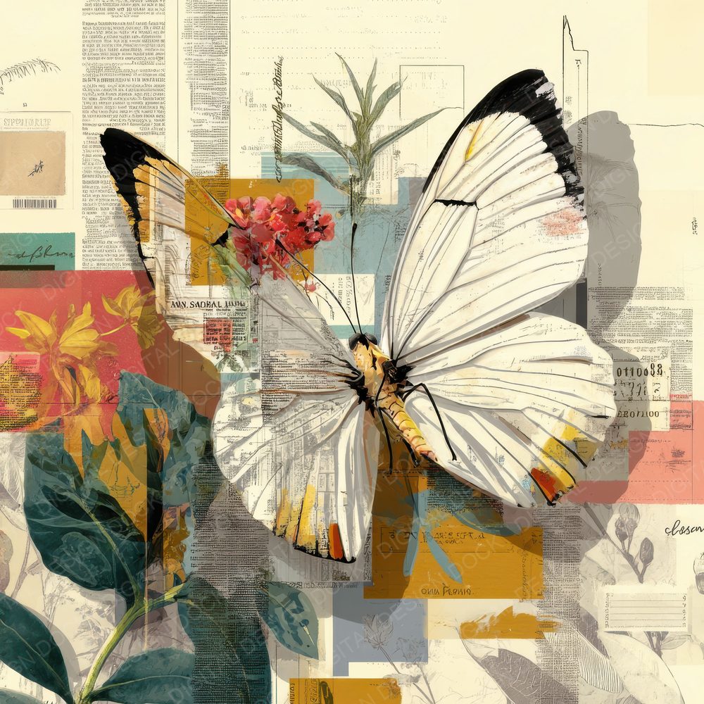 Collage Butterfly Botanical Atlas Digital Paper Pack (DDD001035)
