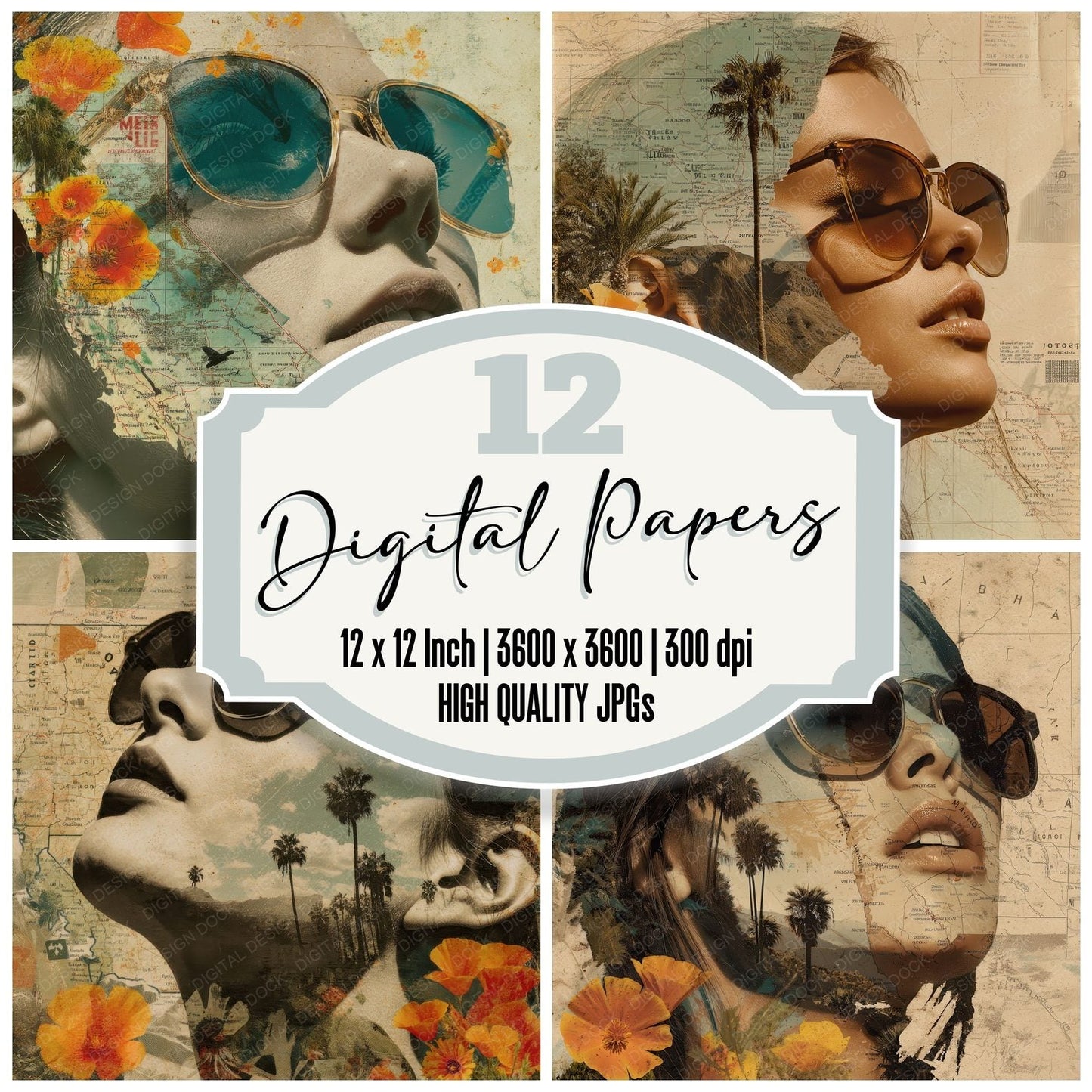 Collage California Woman Coast Digital Paper Pack (DDD001037)