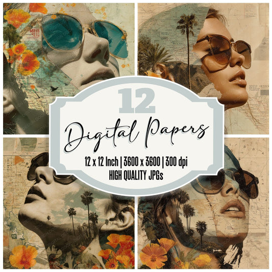 Collage California Woman Coast Digital Paper Pack (DDD001037)