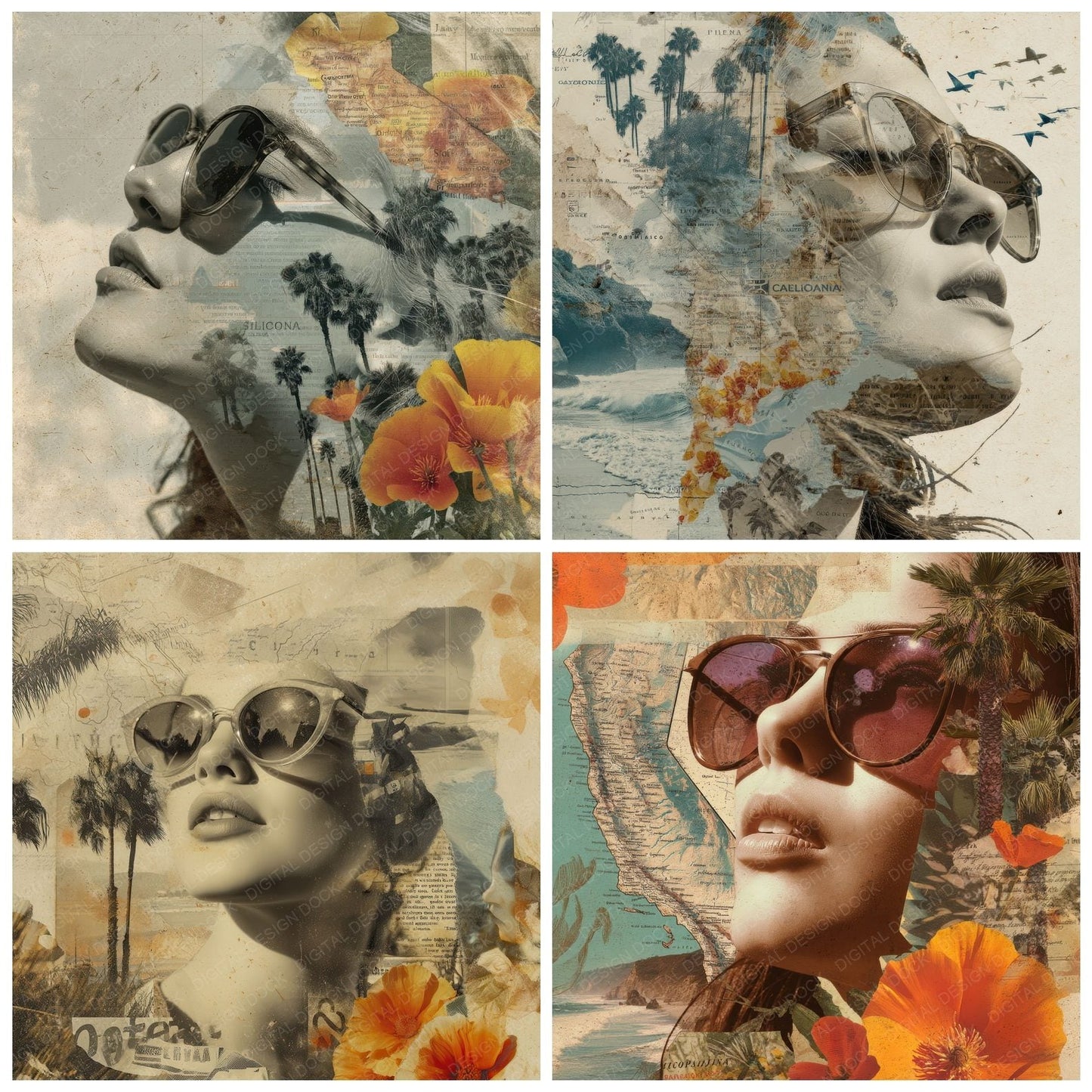 Collage California Woman Coast Digital Paper Pack (DDD001037)