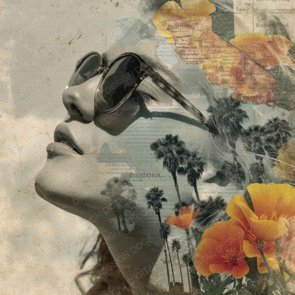 Collage California Woman Coast Digital Paper Pack (DDD001037)