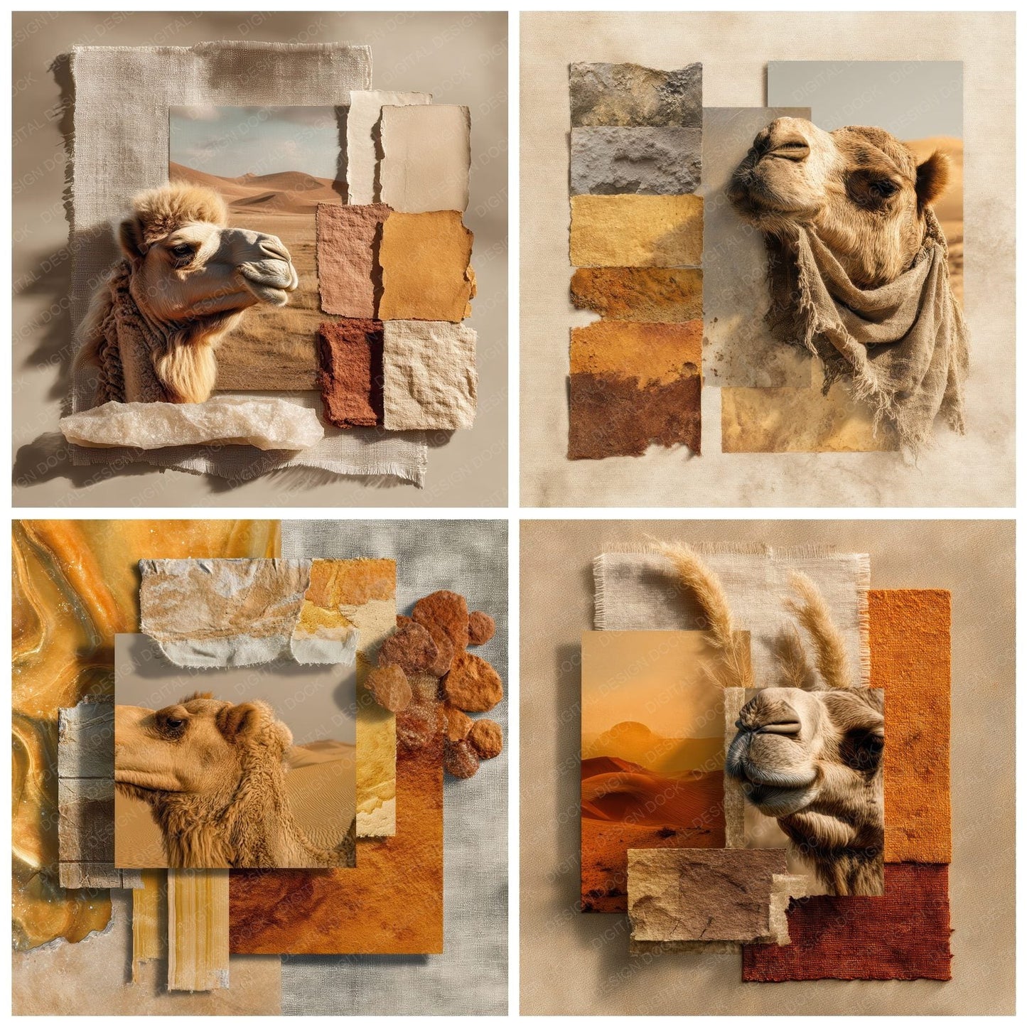 Collage Camel Desert Map Digital Paper Pack (DDD001038)