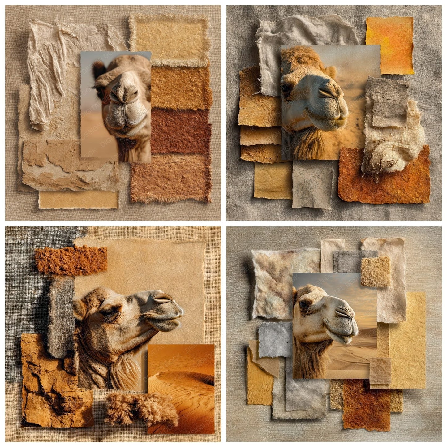 Collage Camel Desert Map Digital Paper Pack (DDD001038)