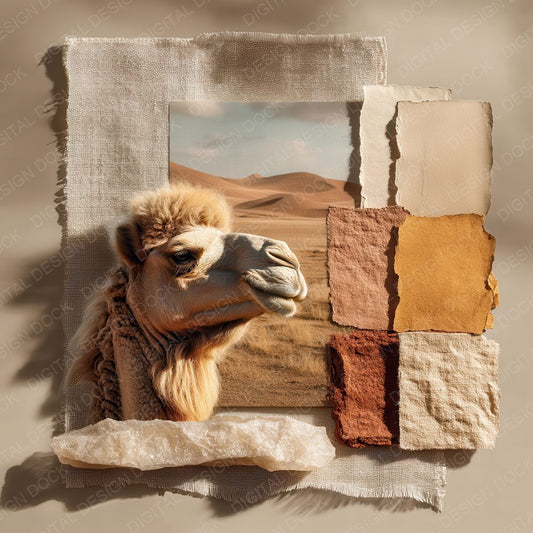 Collage Camel Desert Map Digital Paper Pack (DDD001038)