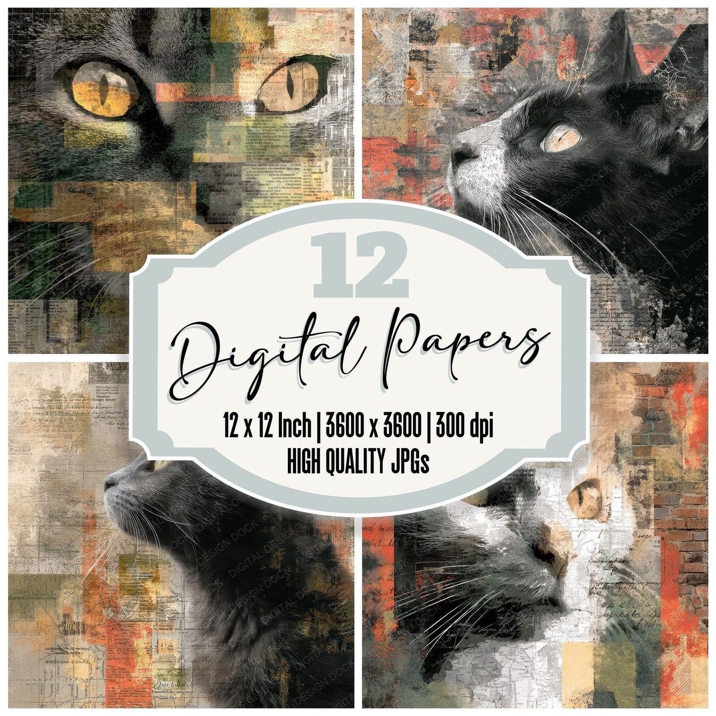 Collage Cat Urban Rooftop Digital Paper Pack (DDD001039)