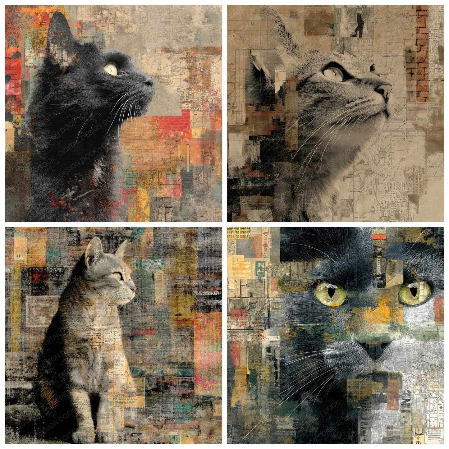 Collage Cat Urban Rooftop Digital Paper Pack (DDD001039)
