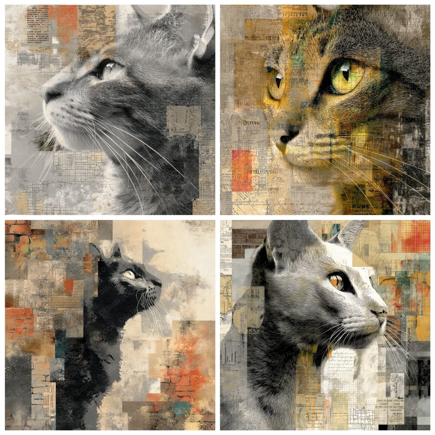 Collage Cat Urban Rooftop Digital Paper Pack (DDD001039)