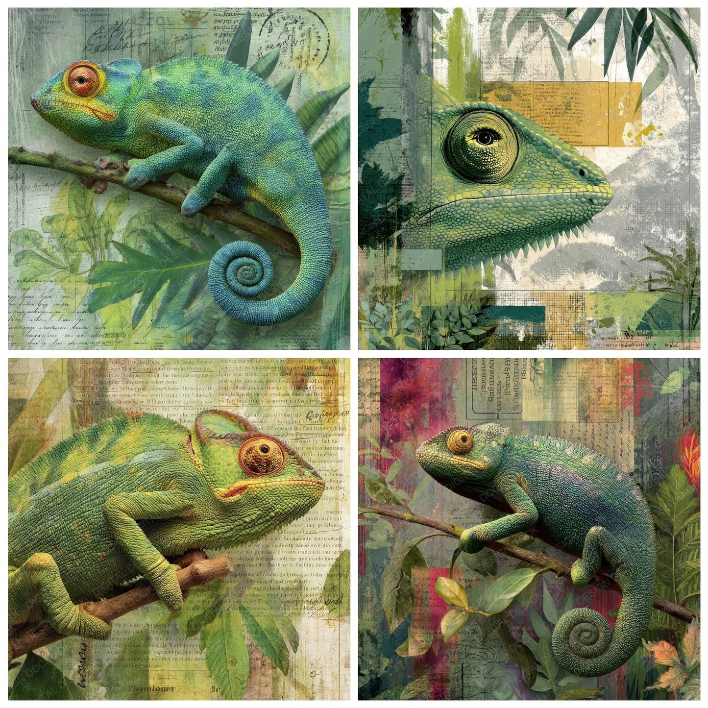 Collage Chameleon Madagascar Forest Digital Paper Pack (DDD001040)