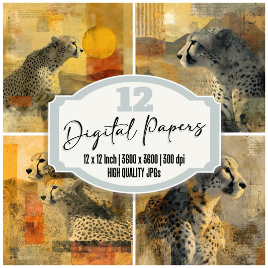 Collage Cheetah Savanna Texture Digital Paper Pack (DDD001041)