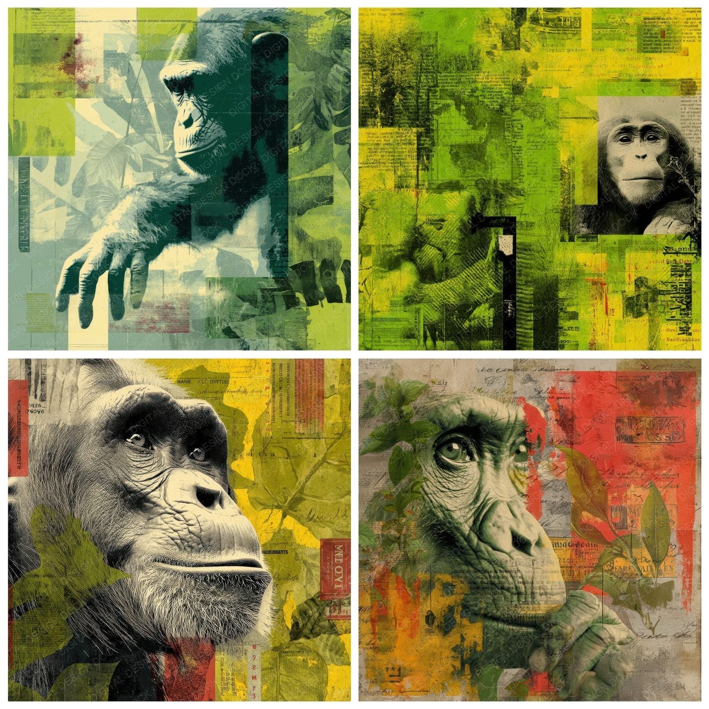 Collage Chimpanzee Jungle Canopy Digital Paper Pack (DDD001042)