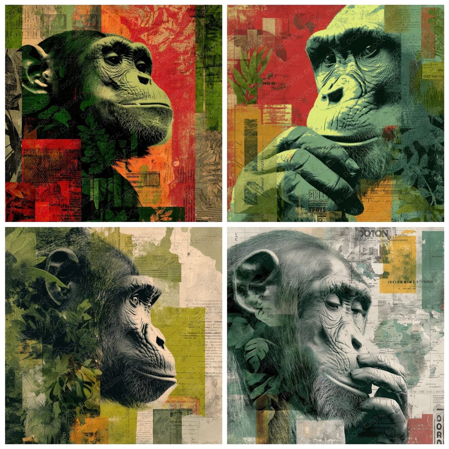 Collage Chimpanzee Jungle Canopy Digital Paper Pack (DDD001042)