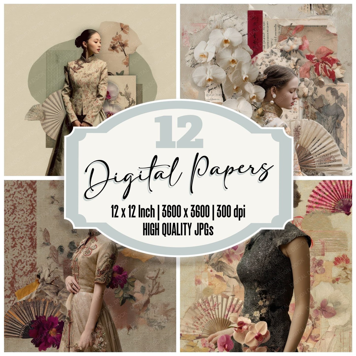 Collage Chinese Orchid Legacy Digital Paper Pack (DDD001043)