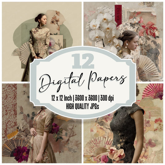 Collage Chinese Orchid Legacy Digital Paper Pack (DDD001043)