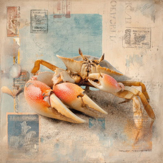 Collage Crab Coastal Shoreline Digital Paper Pack (DDD001045)