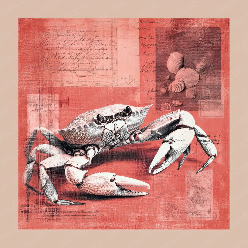Collage Crab Coastal Shoreline Digital Paper Pack (DDD001045)