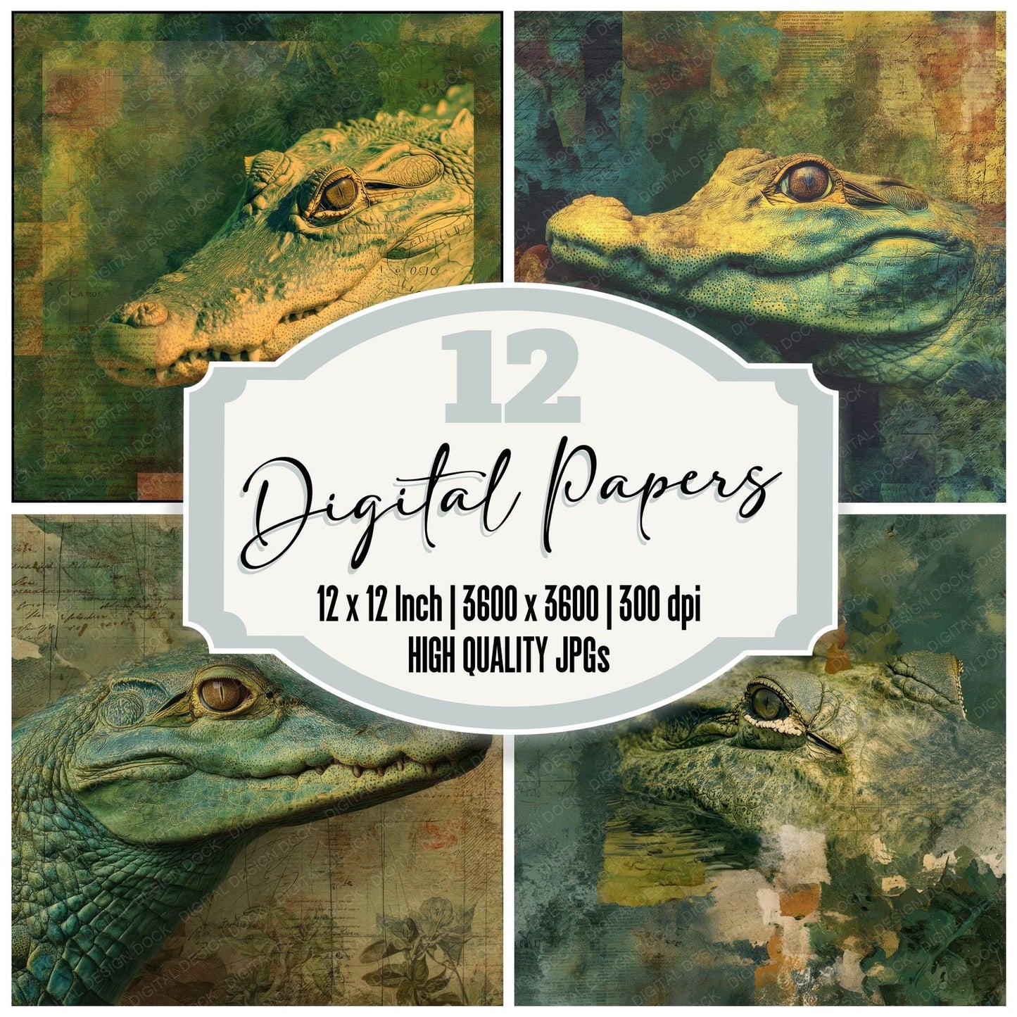 Collage Crocodile Wetland Map Digital Paper Pack (DDD001046)