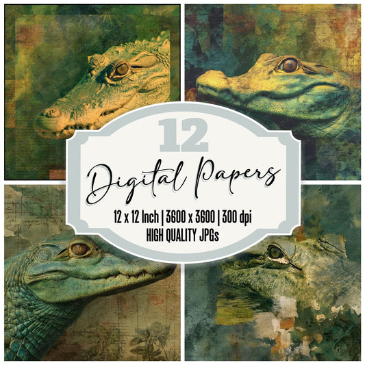 Collage Crocodile Wetland Map Digital Paper Pack (DDD001046)
