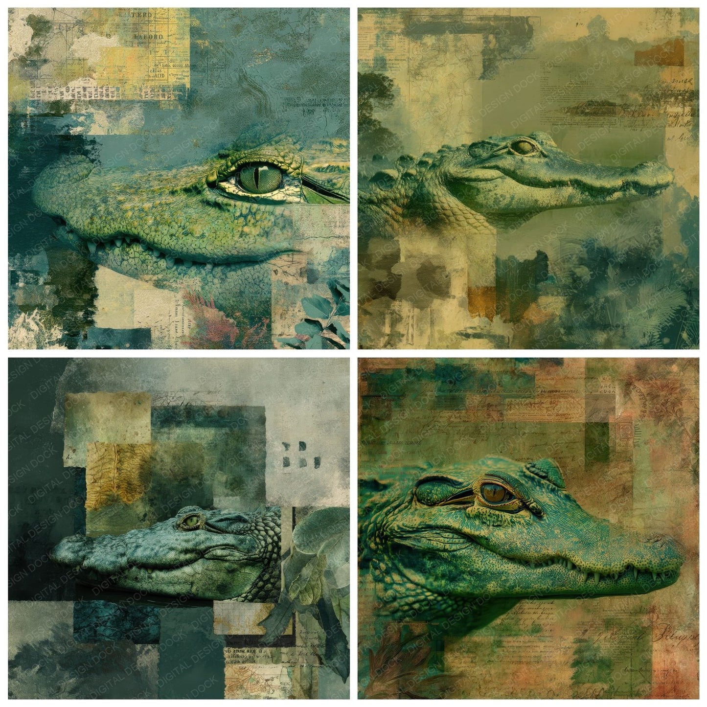 Collage Crocodile Wetland Map Digital Paper Pack (DDD001046)