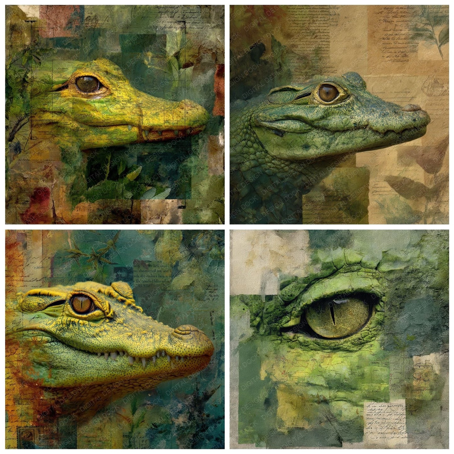 Collage Crocodile Wetland Map Digital Paper Pack (DDD001046)