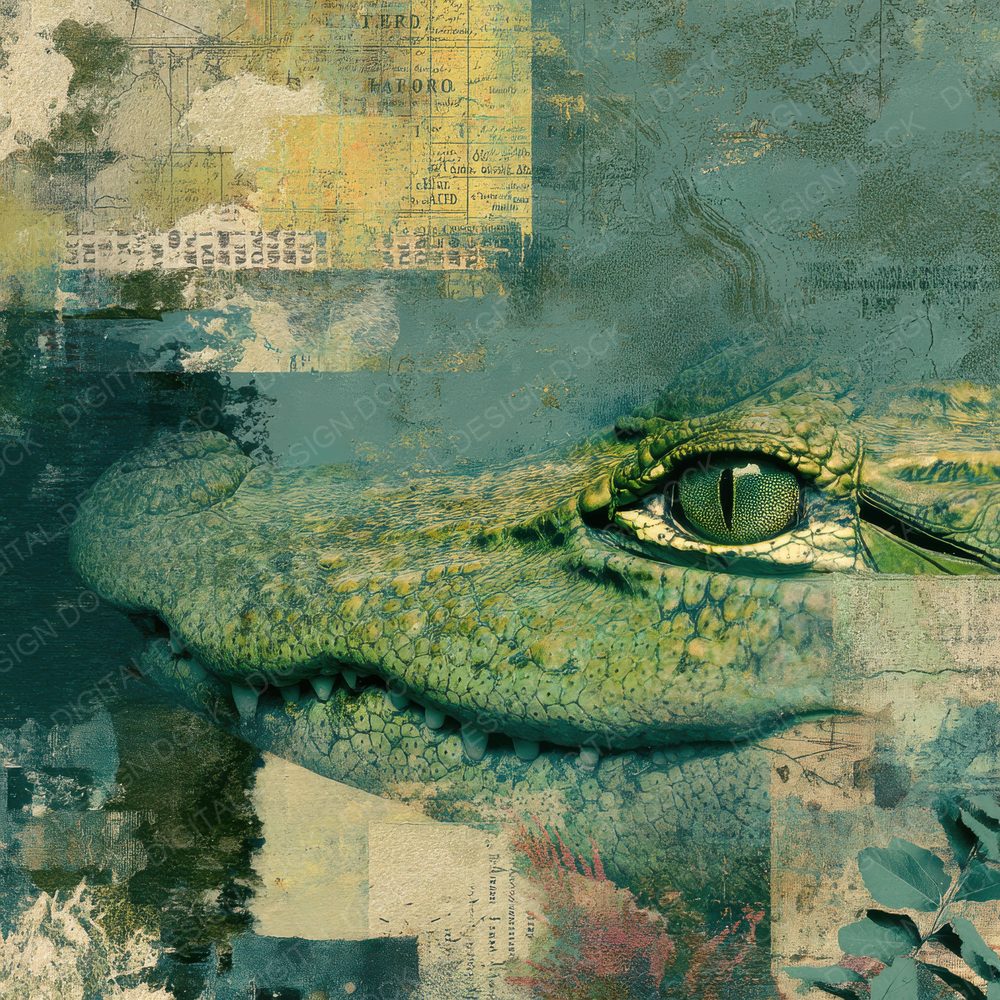 Collage Crocodile Wetland Map Digital Paper Pack (DDD001046)