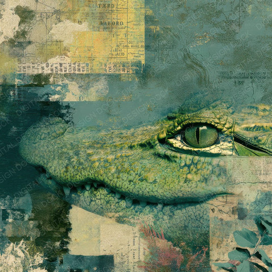 Collage Crocodile Wetland Map Digital Paper Pack (DDD001046)