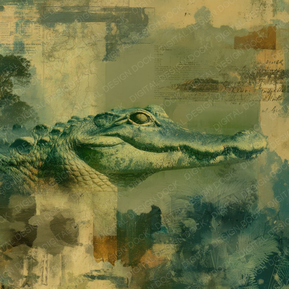 Collage Crocodile Wetland Map Digital Paper Pack (DDD001046)