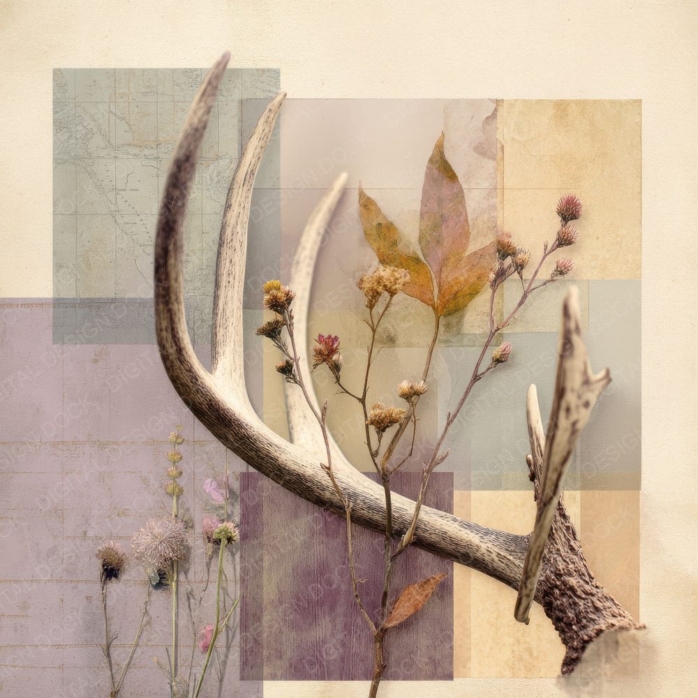 Collage Deer Woodland Bloom Digital Paper Pack (DDD001048)