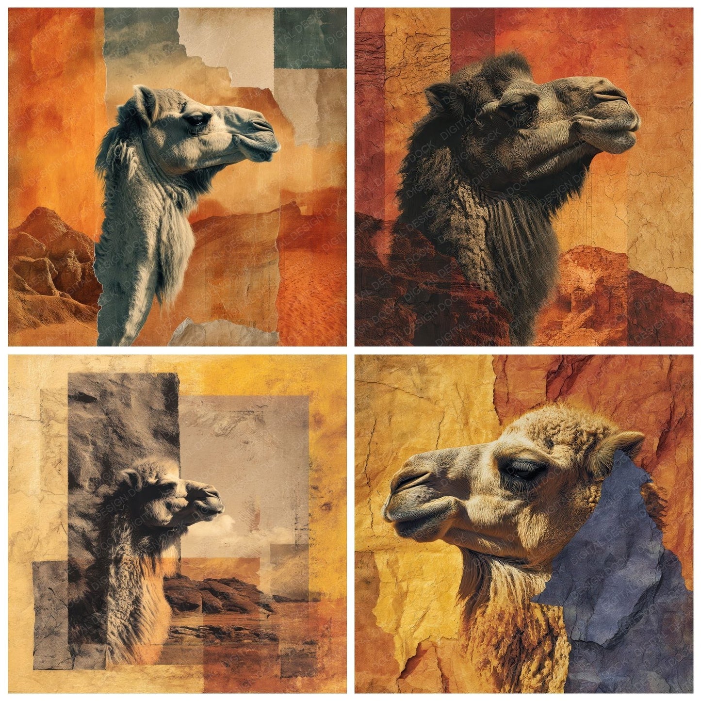 Collage Desert Camel Patterned Digital Paper Pack (DDD001049)