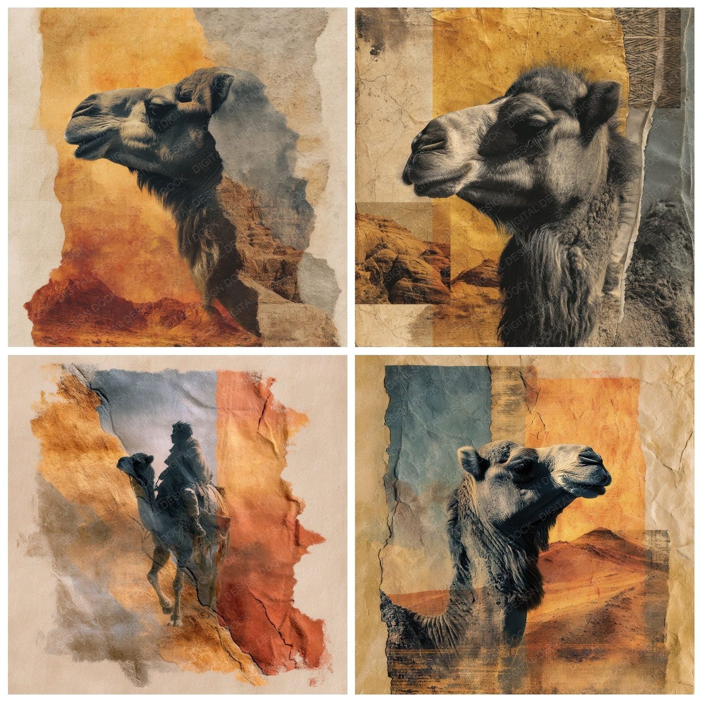 Collage Desert Camel Patterned Digital Paper Pack (DDD001049)