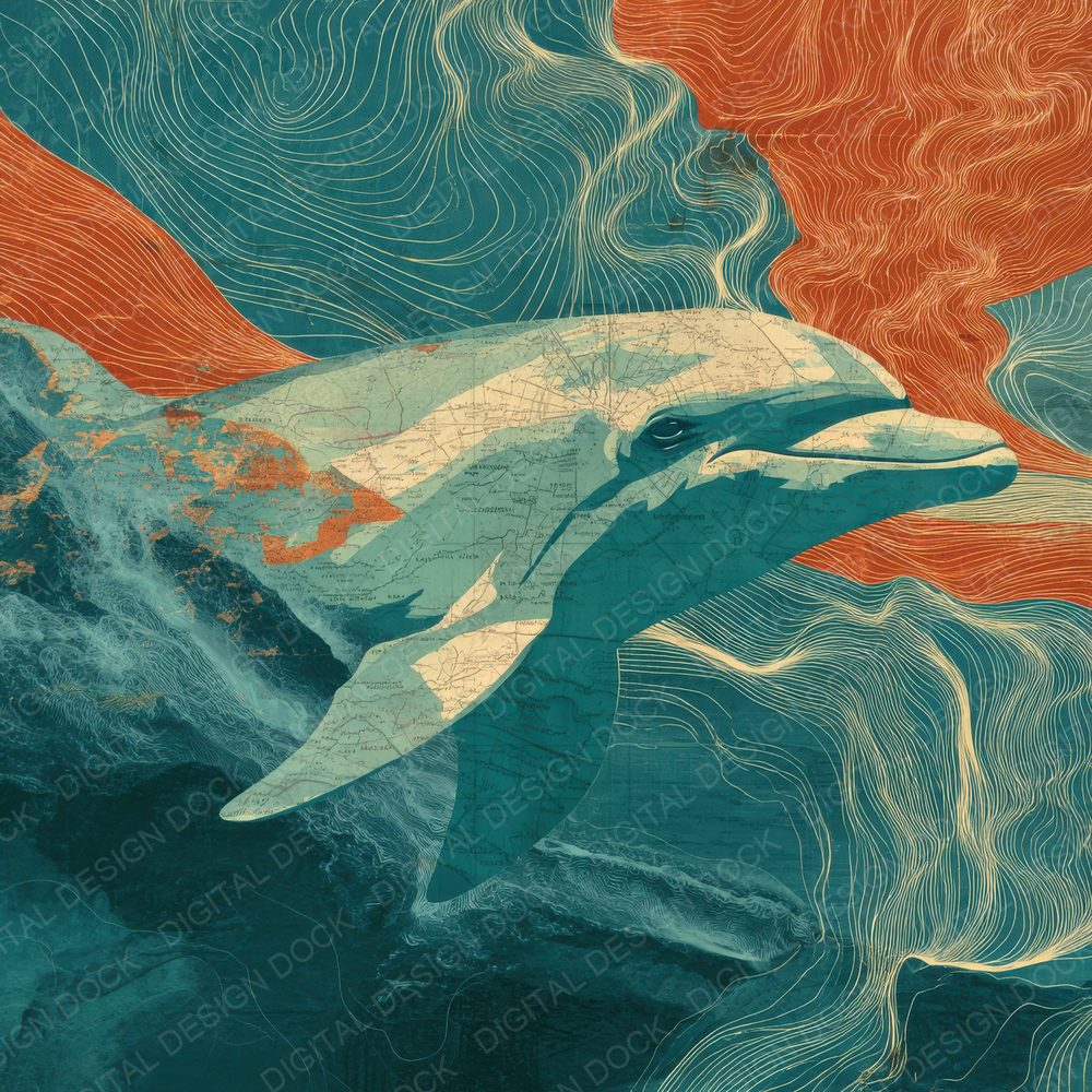 Collage Dolphin Ocean Fragment Digital Paper Pack (DDD001050)