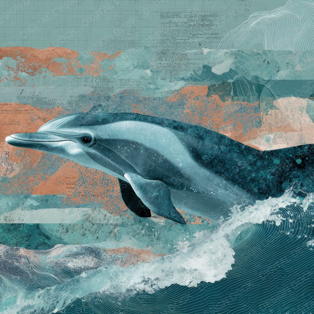 Collage Dolphin Ocean Fragment Digital Paper Pack (DDD001050)