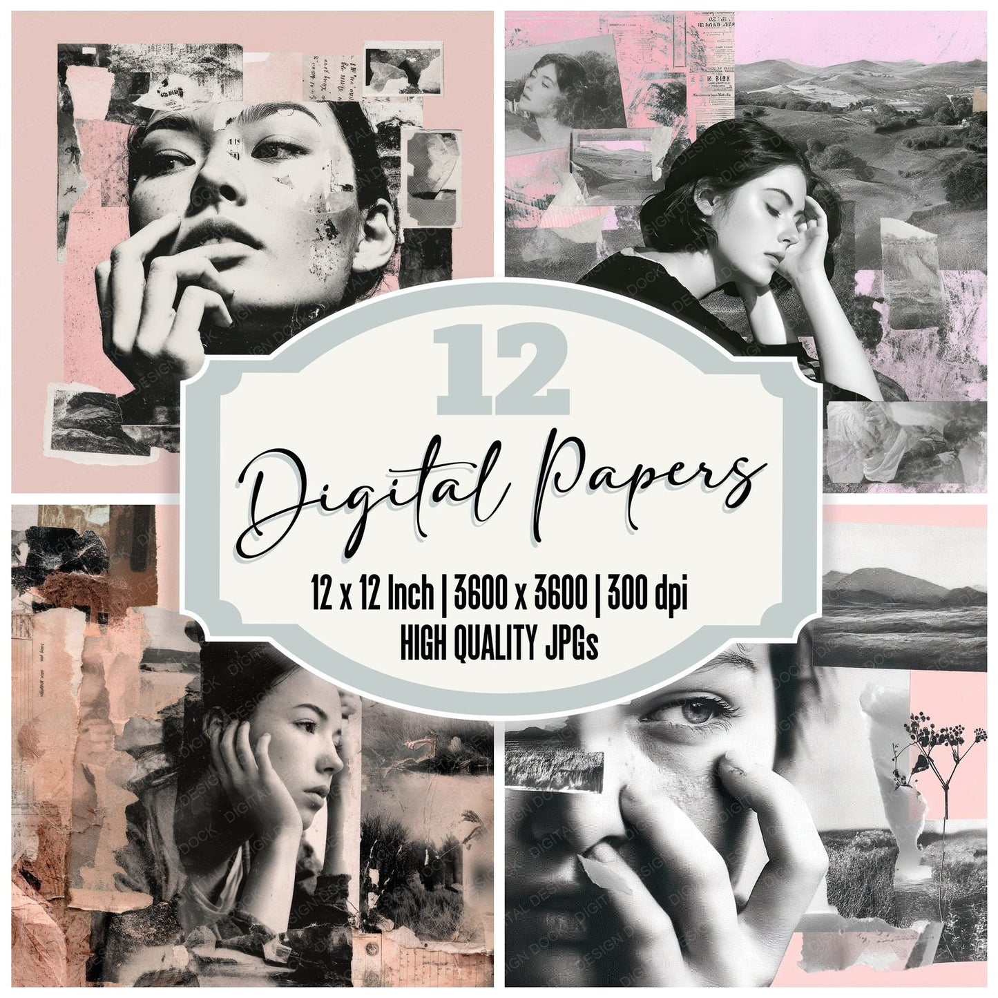Collage Dreamy Woman Portrait Digital Paper Pack (DDD001051)