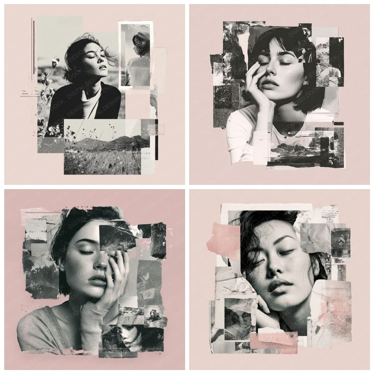 Collage Dreamy Woman Portrait Digital Paper Pack (DDD001051)