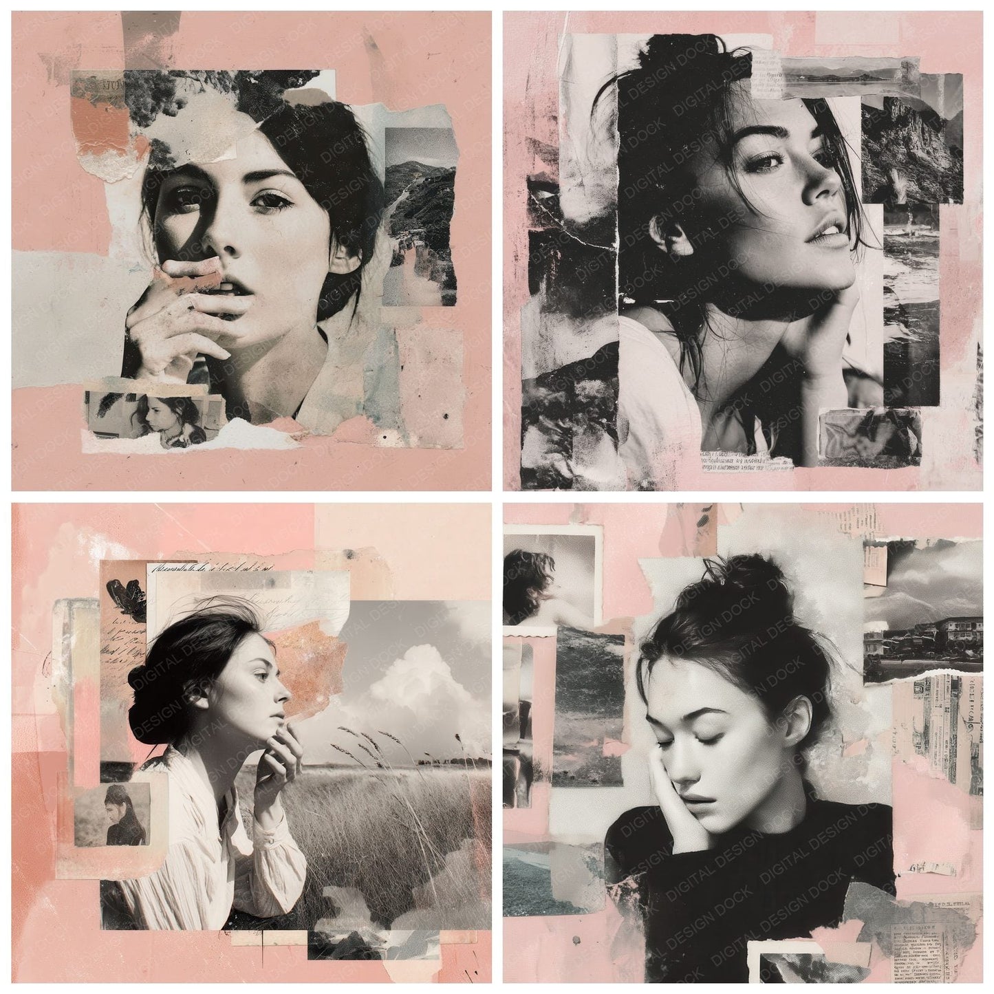 Collage Dreamy Woman Portrait Digital Paper Pack (DDD001051)