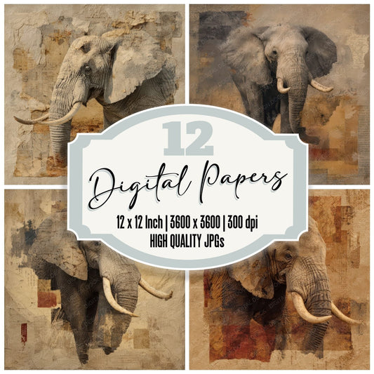 Collage Elephant African Terrain Digital Paper Pack (DDD001054)