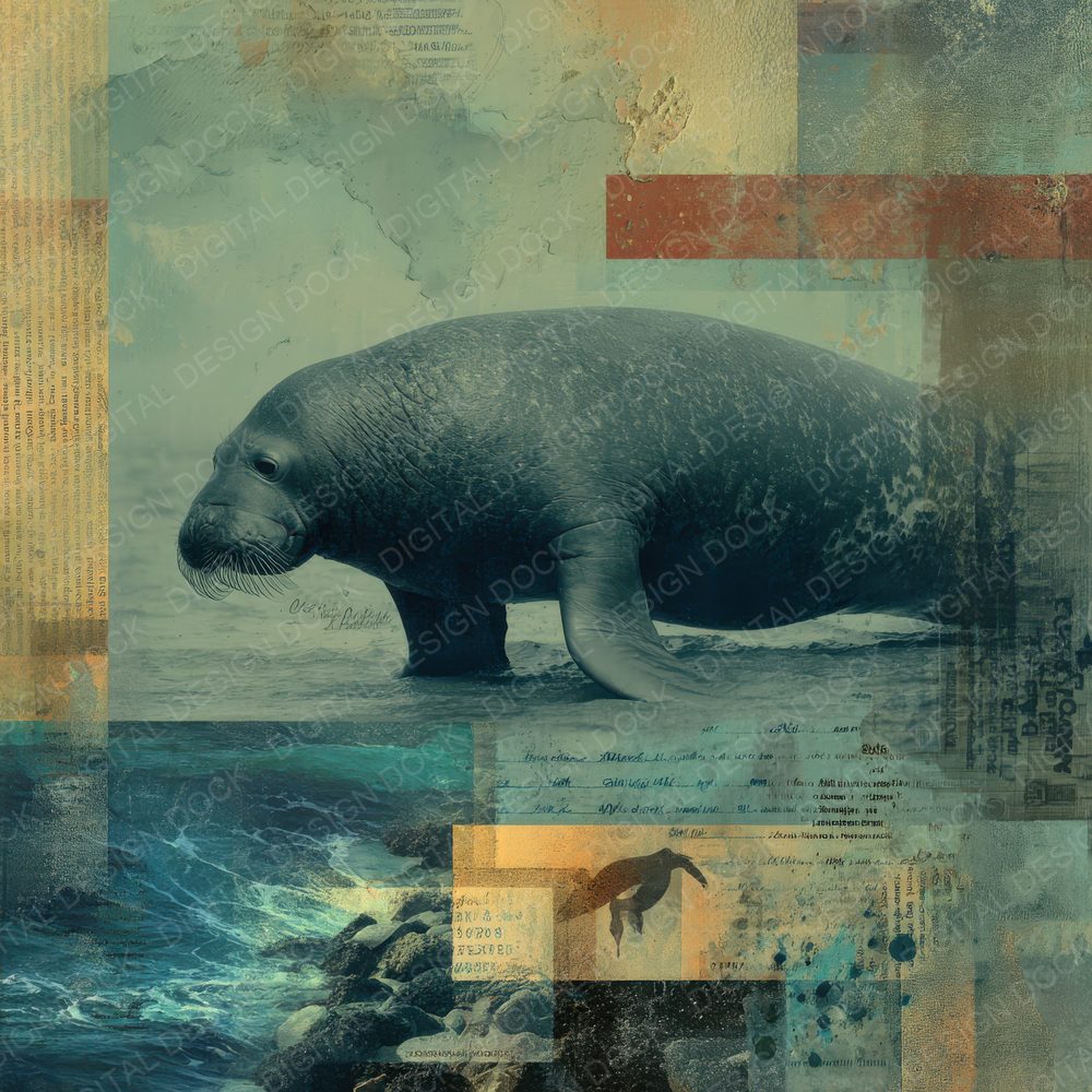 Collage Elephant Seal Oceanic Map Digital Paper Pack (DDD001055)