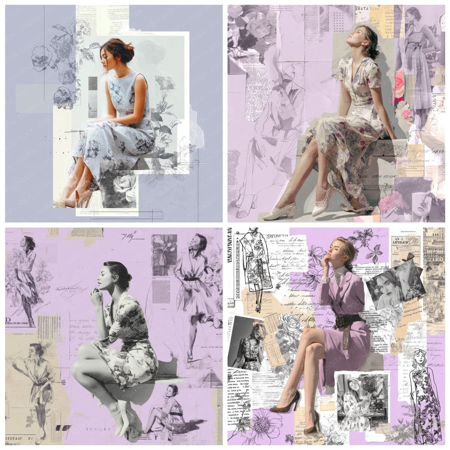 Collage Feminine Pose Patch Digital Paper Pack (DDD001060)