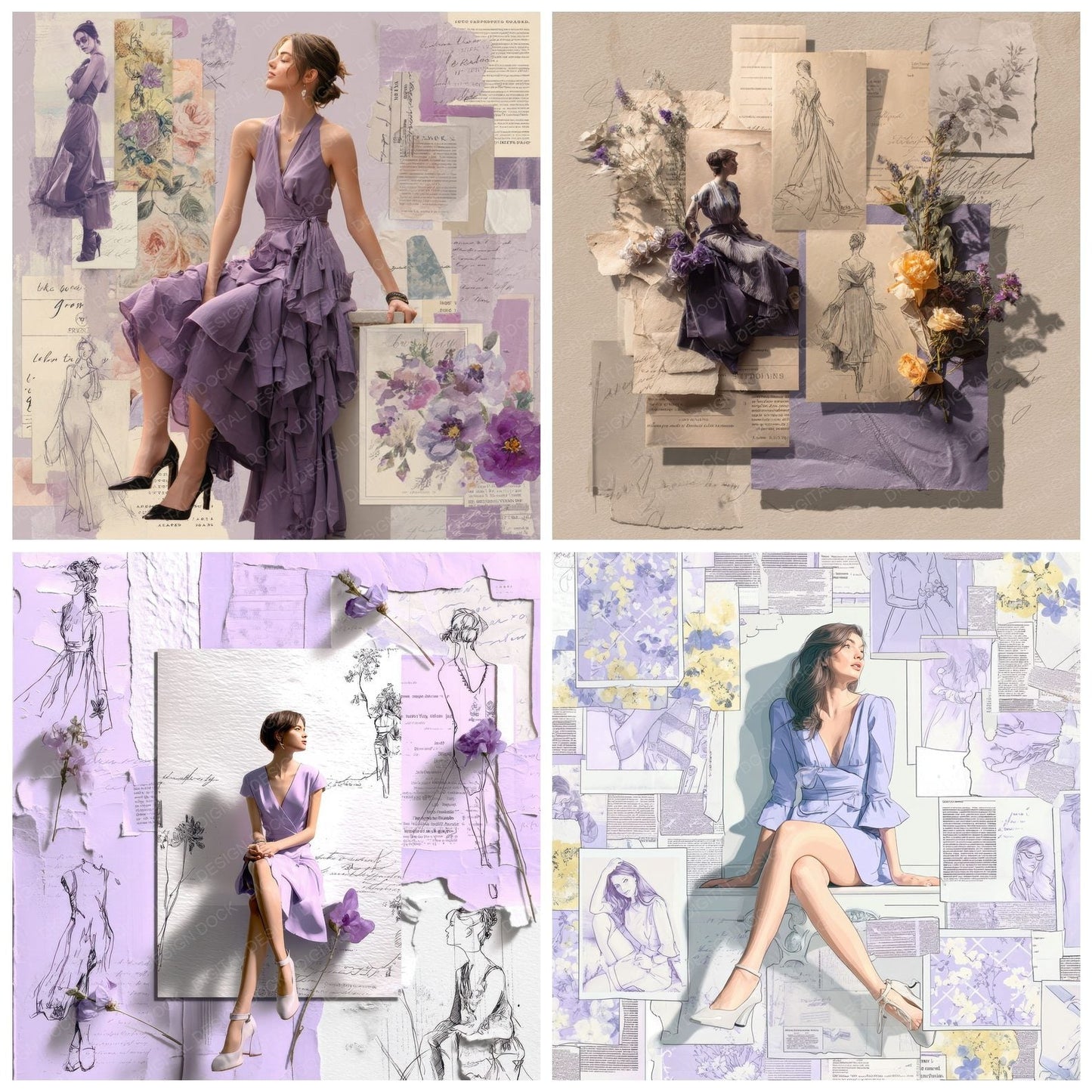 Collage Feminine Pose Patch Digital Paper Pack (DDD001060)
