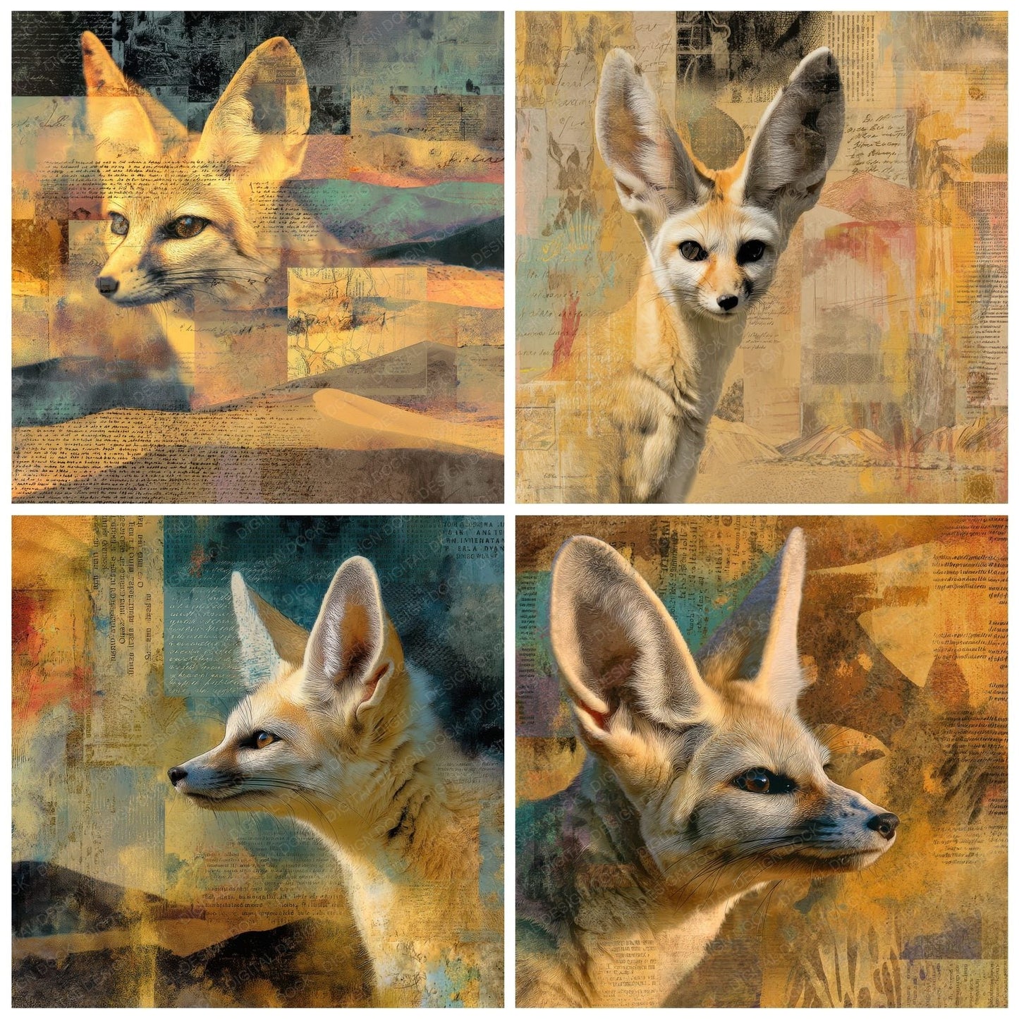 Collage Fennec Fox Desert Map Digital Paper Pack (DDD001061)
