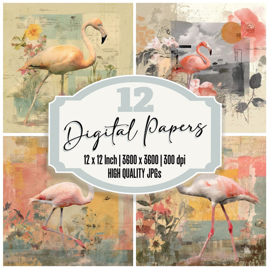Collage Flamingo Wetland Texture Digital Paper Pack (DDD001063)